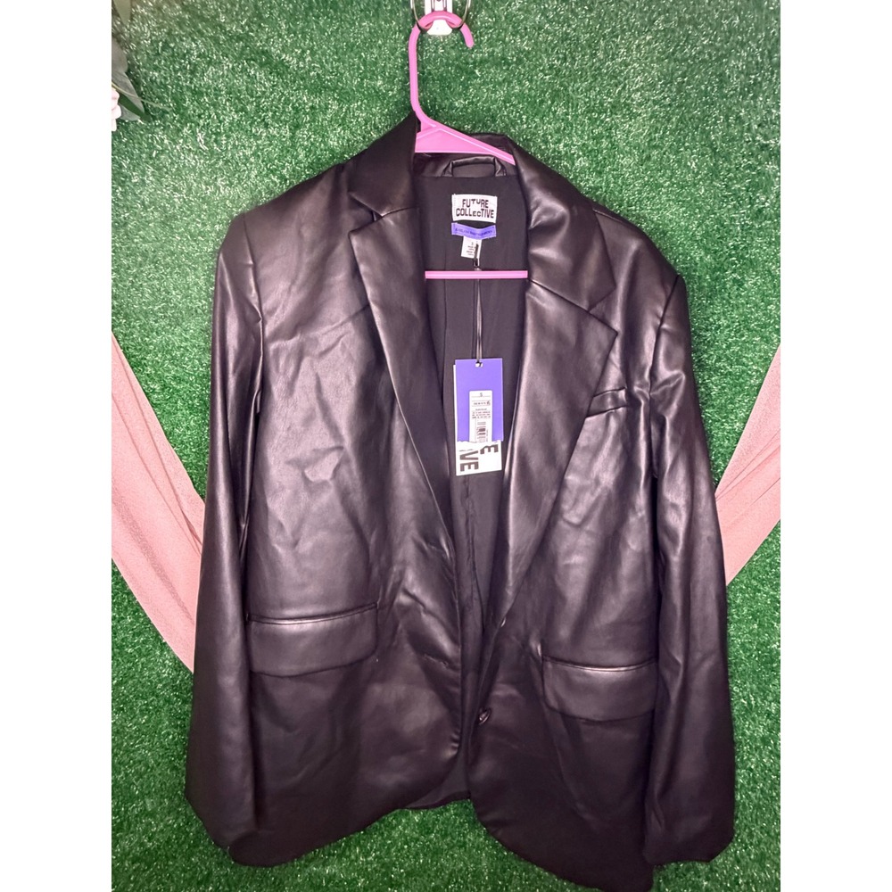 NWT Small Future Collective x Kahlana Barfield Brown Faux Leather Blazer